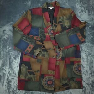 Vintage Kensington Square Patchwork Print Blazer Oversized Shawl Collar Large